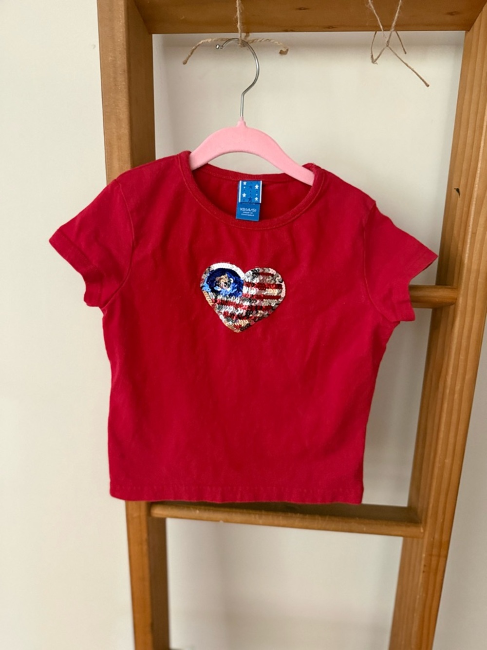 Girls Red, White, & Blue Sequin Heart Tee - Blue Star Tag